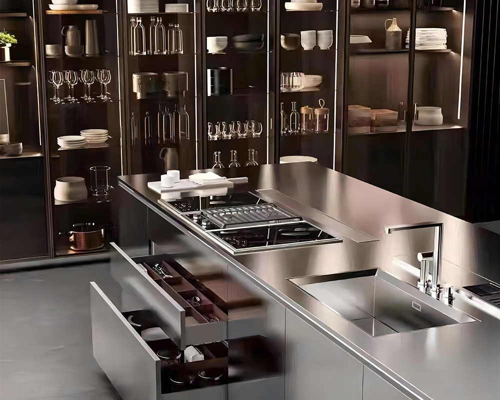 Lemari Dapur Stainless Steel dengan Pulau